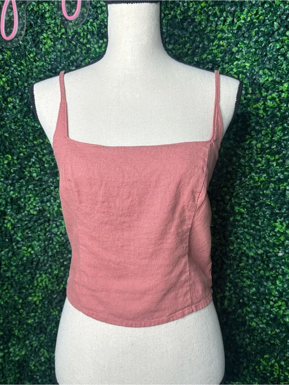 Abercrombie & Fitch Linen Blend Smocked Back Cami Crop Top S